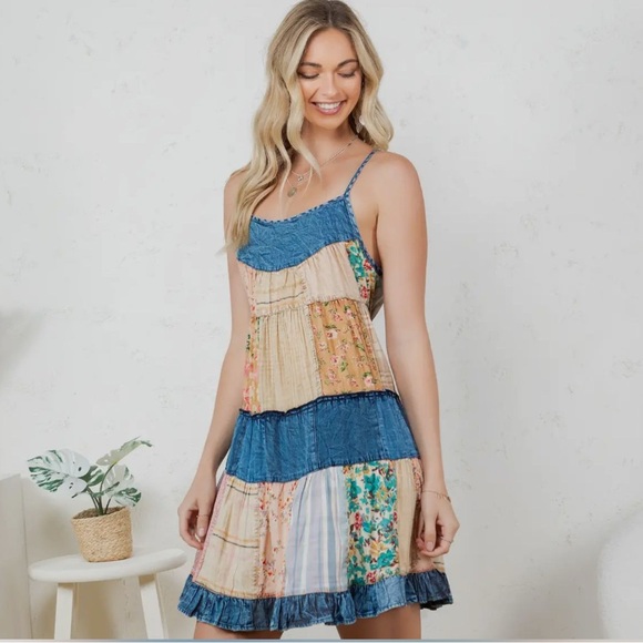 Young Thread Blue and Tan Tiered Smocked Sundress - Picture 1 of 1